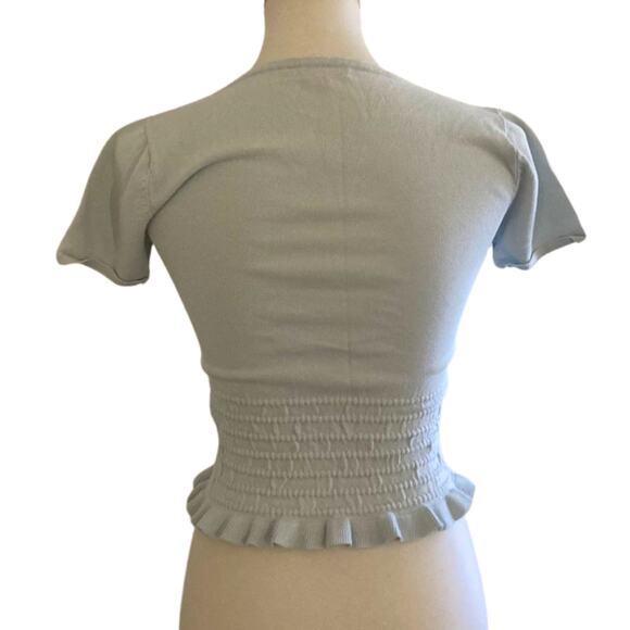 Vintage tfred Smocked Knit crop top with Lettuce Hem – Pale Blue Y2K  Top - Picture 3 of 7
